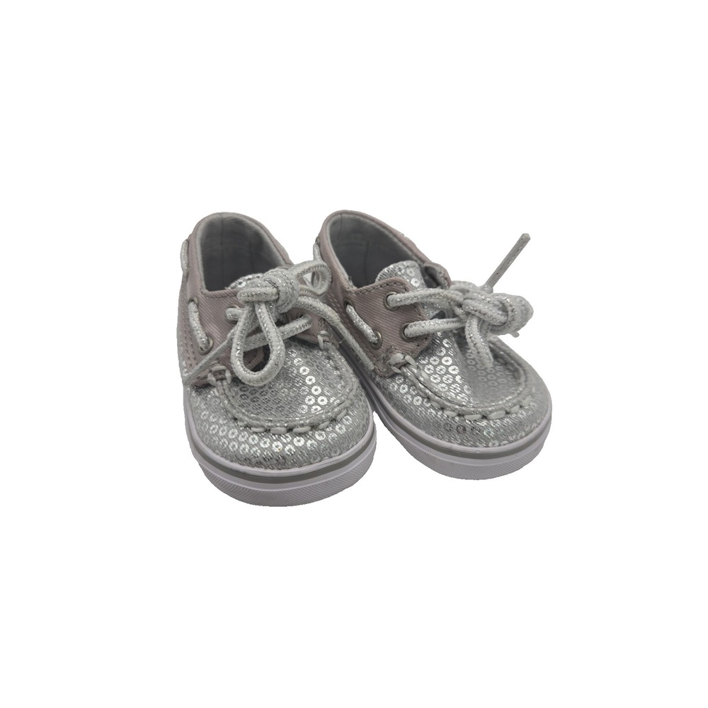 Sperry Top Sider Boat Shoes Glitter Silver Sequin Gray /White Size 1 month